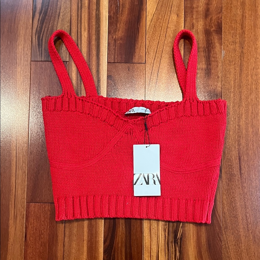 NWT Zara Cropped Red Knit Sweater Tank Top